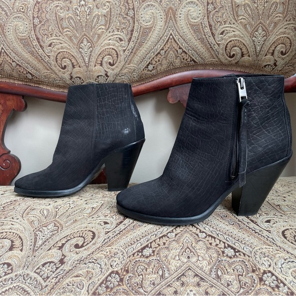 All Saints Black Embossed Leather Jonas Strap Booties Ankle Boots Heels Size 9 - Picture 6 of 13